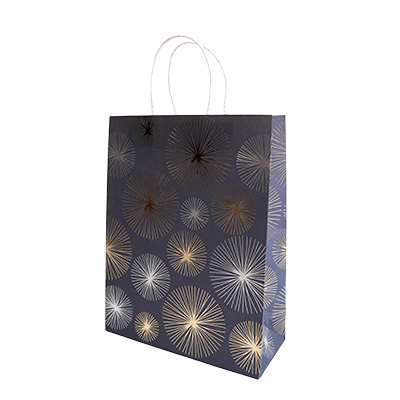 Sac cadeau kraft poignées torsadées bleu marine Feu d'artifice 24 + 10 x 31 cm - Paquet de 20 - Sacs kraft luxe