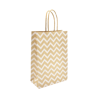 Sac cadeau kraft brun à chevrons blancs poignées torsadées 16 + 8 x 23 cm - Paquet de 100 - Sacs kraft à motifs