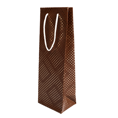 Sac bouteille kraft poignées ruban 9,5 x 9 x 38,5 cm marron / or - 1 bouteille – Paquet de 20 - Sacs pour bouteilles de vin