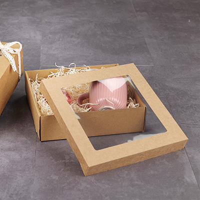 Boite kraft avec fenêtre transparente, brun, 22,5 x 22,5 x 6 cm, paquet de 10 - Boites cloches-1