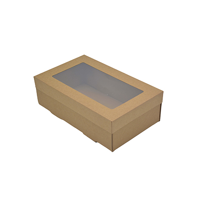 Boite kraft avec fenêtre transparente, brun, 25,5 x 15,3 x 8 cm, paquet de 10 - Boites cloches