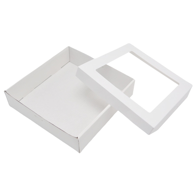 Boîte cadeau carton blanche à fenêtre avec couvercle 22,5 x 22,5 x 6 cm – Lot de 10 - Boites cloches