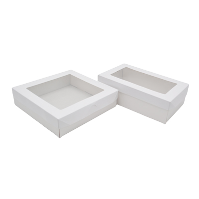 Boîte cadeau carton blanche à fenêtre avec couvercle 22,5 x 22,5 x 6 cm – Lot de 10 - Boites cloches-1