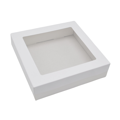 Boîte cadeau carton blanche à fenêtre avec couvercle 22,5 x 22,5 x 6 cm – Lot de 10 - Boites cloches-2