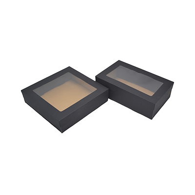 Boîte cadeau cloche carrée noire à couvercle transparent 22,5x22,5x6cm – Paquet de 10 - Boites cloches-1