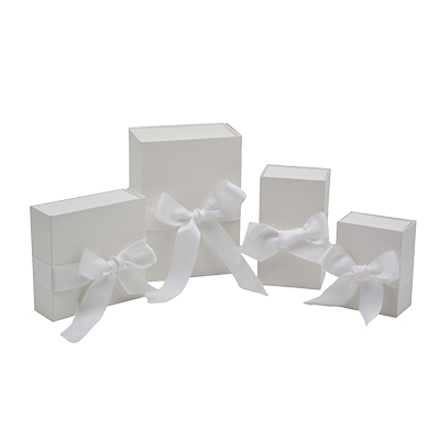 Boîte cadeau tissu avec noeud blanc mat 13,5 x 10 x 6 cm, paquet de 5 - Boites cadeaux carton pliables-2