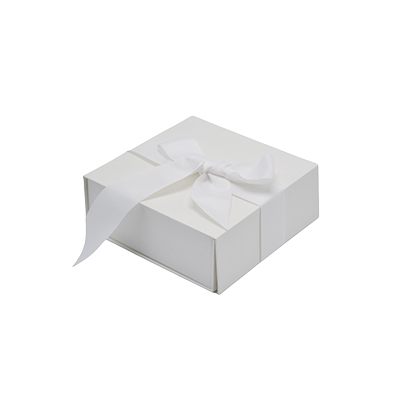 Boîte cadeau tissu avec noeud blanc mat 16 x 16 x 6 cm, paquet de 5 - Boites cadeaux carton pliables