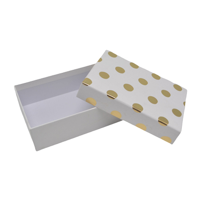 Boîte cadeau cloche rectangulaire blanche à pois dorés 14,5x10x5cm – Paquet de 10 - Boites cloches-1