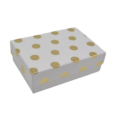 Boîte cadeau cloche rectangulaire blanche à pois dorés 17x12x5,5cm – Paquet de 10 - Boites cloches