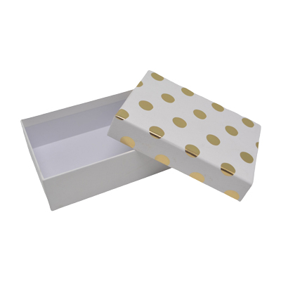 Boîte cadeau cloche rectangulaire blanche à pois dorés 17x12x5,5cm – Paquet de 10 - Boites cloches-1