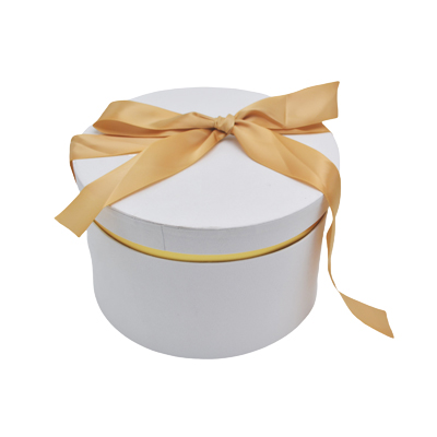 Boîte cadeau ronde blanche avec noeud ruban et liseré or en carton ø24,7x16 cm - Lot de 2 - Boites cloches