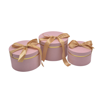 Boîte cadeau ronde rose avec noeud ruban et liseré or en carton ø24,7x16 cm - Lot de 2 - Boites cloches-1