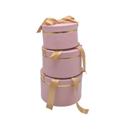 Boîtes rondes roses liseré or avec nœud 19,6x12 cm – Paquet de 2 - Boites cloches-2