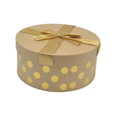 Boîte cadeau ronde carton avec noeud ruban à pois or ø20,5xH8 cm - Lot de 2 - Boites cloches-1