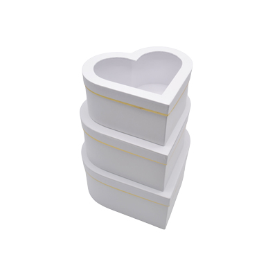 Boîte cœur en carton avec fenêtre, blanc avec liseré doré 28,5 x 26,3 x13 cm - Lot de 2 - Boites cloches-1