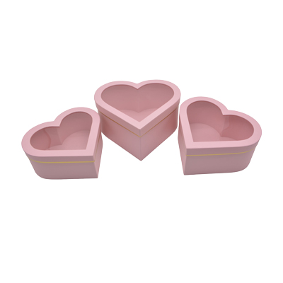 Boîte cœur en carton avec fenêtre, rose avec liseré doré 28,5 x 26,3 x13 cm - Lot de 2 - Boites cloches-1