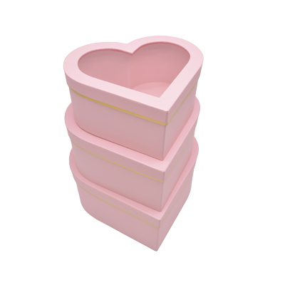 Boîte cœur en carton avec fenêtre, rose avec liseré doré 28,5 x 26,3 x13 cm - Lot de 2 - Boites cloches-2