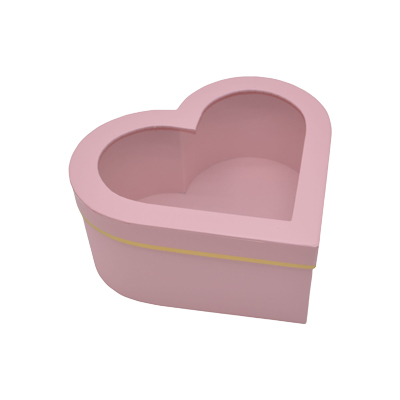 Boîte cœur en carton avec fenêtre, rose avec liseré doré 28,5 x 26,3 x13 cm - Lot de 2 - Boites cloches
