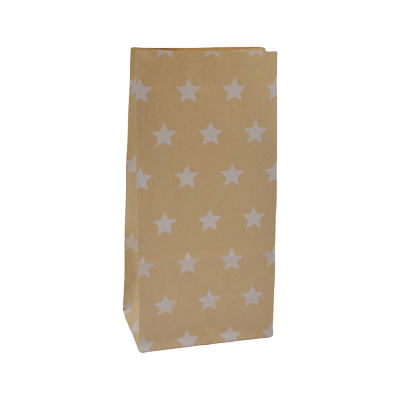 Sac SOS kraft brun à étoiles blanches 9+6x18cm 70g/m² – Paquet de 250 - Pochettes SOS kraft