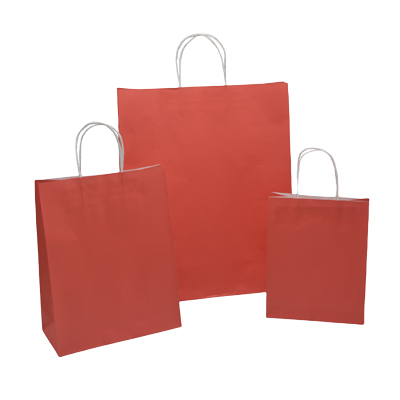 Sac kraft rouge poignées torsadées 19x8x24cm – Paquet de 50 - Sacs kraft couleur poignées torsadées-1