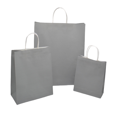 Sac kraft gris poignées torsadées 35x14x44cm – Paquet de 50 - Sacs kraft couleur poignées torsadées-1