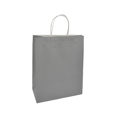 Sac kraft gris poignées torsadées 24x12x31cm – Paquet de 50 - Sacs kraft couleur poignées torsadées