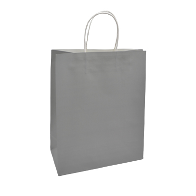 Sac kraft gris poignées torsadées 35x14x44cm – Paquet de 50 - Sacs kraft couleur poignées torsadées