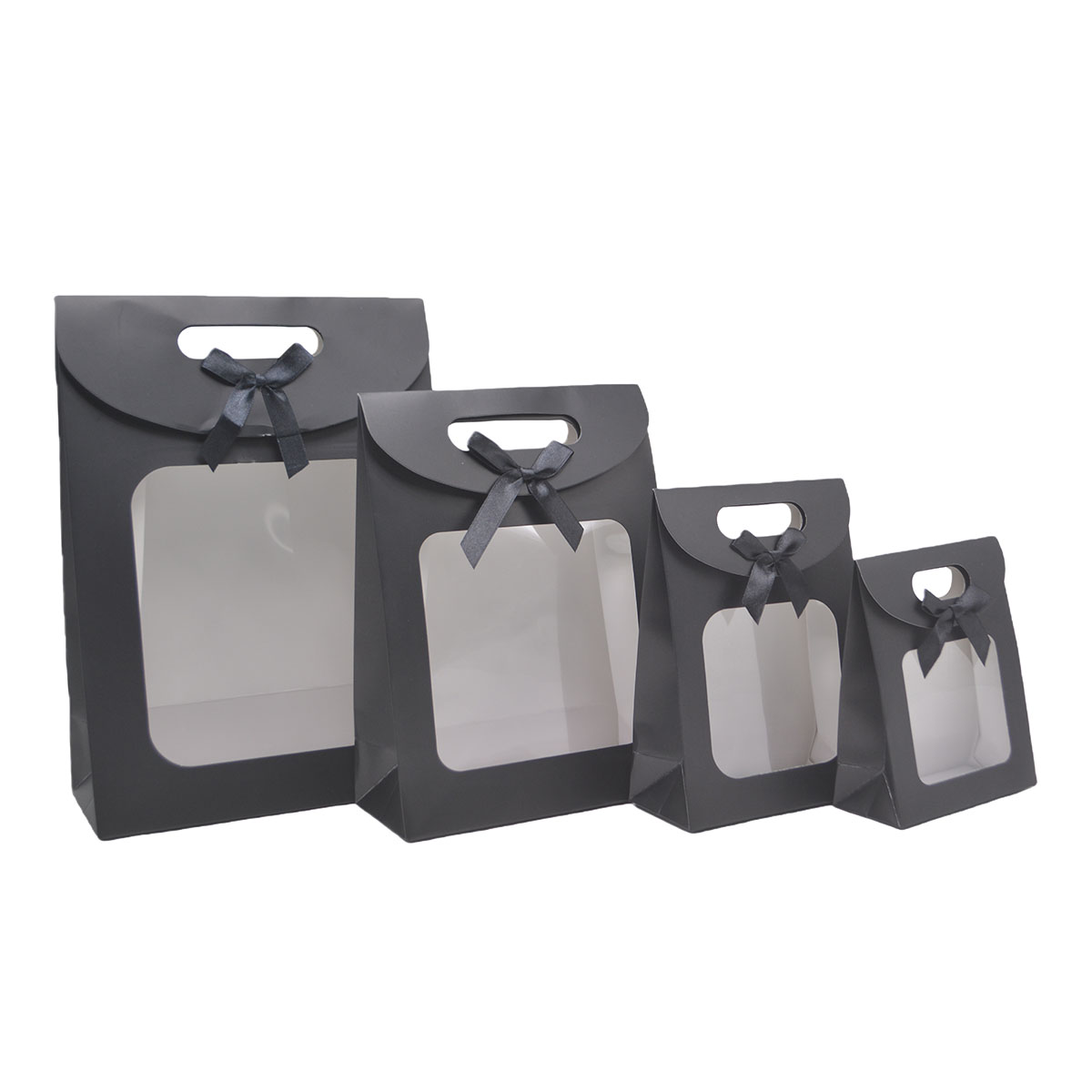 Pochette cadeau noire à velcro avec fenêtre 19 x 9 x 26 cm - Lot de 20 - Pochettes cadeaux luxe-1