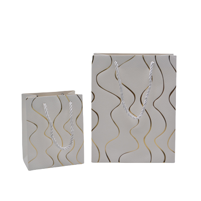 Sacs pelliculés blancs embossés vagues or poignées cordelette 18+10x23 cm 210g/m² – Paquet de 20 - Sacs pelliculés à motifs-1