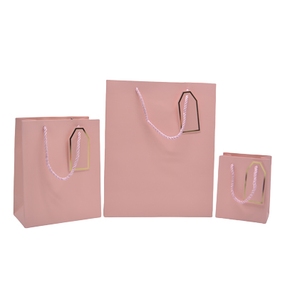 Sacs pelliculés rose mat poignées cordelette 12+7x15 cm 210g/m² – Paquet de 20 - Sacs pelliculés poignées cordelette-1