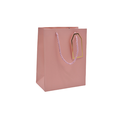 Sac pelliculé rose mat poignées cordelettes 18+10x23 cm 210g/m² – Paquet de 20 - Sacs pelliculés poignées cordelette