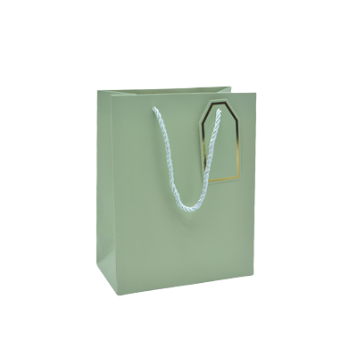 Sac pelliculé vert mat poignées cordelettes 18+10x23 cm 210g/m² – Paquet de 20 - Sacs pelliculés poignées cordelette