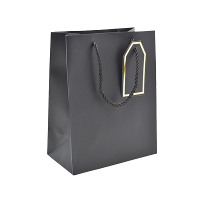 Sac pelliculé noir mat poignées cordelettes 26+12x32 cm 210g/m² – Paquet de 20 - Sacs pelliculés poignées cordelette