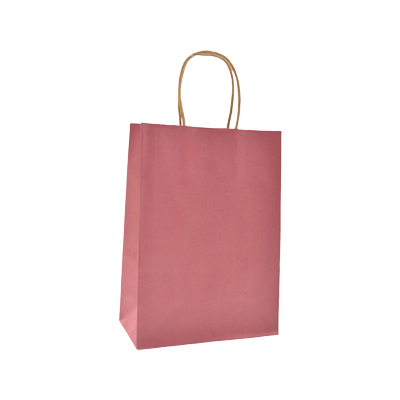 Sac kraft vieux rose poignées torsadées brunes 16x8x22cm – Paquet de 100 - Sacs kraft couleur poignées torsadées