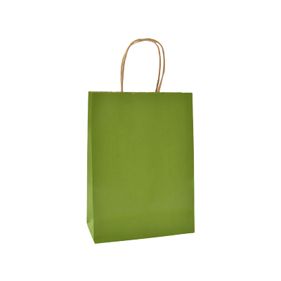 Sacs kraft vert olive poignées torsadées brunes 16x8x22cm – Paquet de 100 - Sacs kraft couleur poignées torsadées