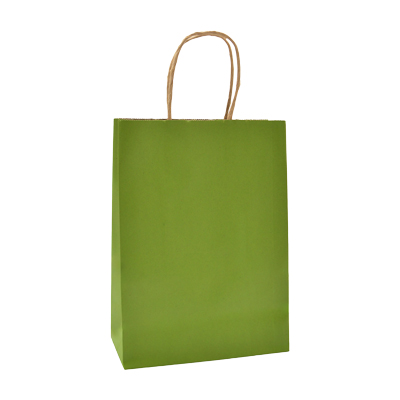 Sacs kraft vert olive poignées torsadées brunes 22x11x27cm – Paquet de 100 - Sacs kraft couleur poignées torsadées