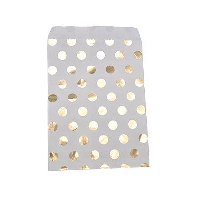 Pochettes cadeaux kraft blanc pois or dorure à chaud 16 x 23,5 cm 50 g/m²  - Paquet de 100 - Pochettes cadeaux à motifs