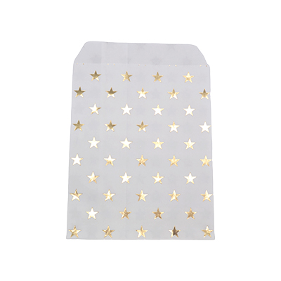 Pochettes cadeaux kraft blanc étoiles or dorure à chaud 16 x 23,5 cm 50 g/m² - Paquet de 100 - Pochettes cadeaux à motifs