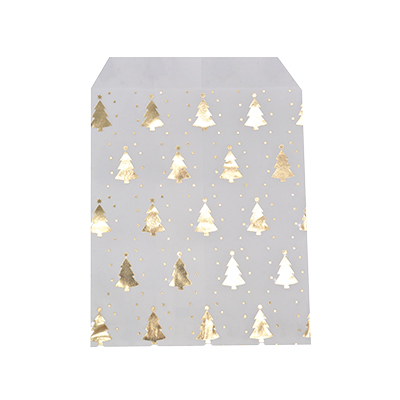 Pochettes cadeaux kraft blanc sapins or dorure à chaud 13 x 18 cm 50 g/m² - Paquet de 100 - Pochettes cadeaux à motifs