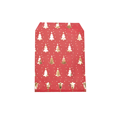 Pochettes cadeaux kraft rouge sapins or dorure à chaud 13 x 18 cm 50 g/m² - Spécial Noël - Paquet de 100 - Pochettes cadeaux à motifs
