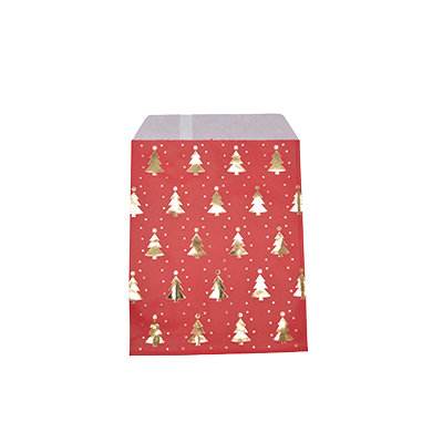 Pochettes cadeaux kraft rouge sapins or dorure à chaud 13 x 18 cm 50 g/m² - Spécial Noël - Paquet de 100 - Pochettes cadeaux à motifs-1
