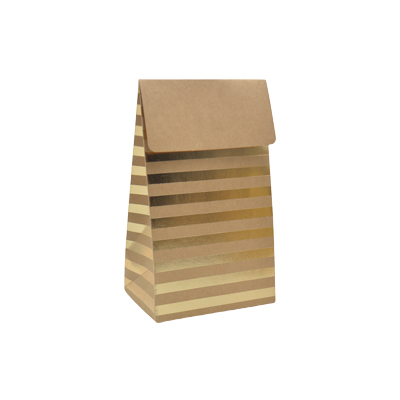 Pochette cadeau papier kraft à rabat motif rayures dorées 8x4,5x11 cm – Sachet cadeau - Paquet de 20 - Pochettes cadeaux luxe