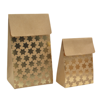 Pochette cadeau papier kraft à rabat motif étoiles dorées 9,5x6,5x16,2 cm – Sachet cadeau - Paquet de 20 - Pochettes cadeaux luxe-1