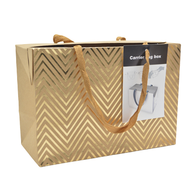 Boîte cadeau carton à poignées et chevrons or 23x11x16 cm - Valisette carton – Lot de 10 - Boites carton avec poignée