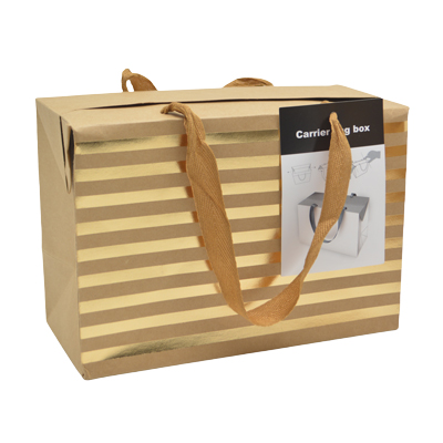 Boîte cadeau carton à poignées et rayures or 23x11x16 cm - Valisette carton – Lot de 10 - Boites carton avec poignée