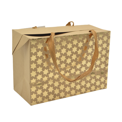 Boîte cadeau carton à poignées et étoiles or 23x11x16 cm - Valisette carton – Lot de 10 - Boites carton avec poignée-1