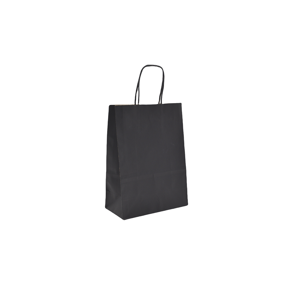 Sacs kraft noir poignées torsadées 16+8x22 cm – Paquet de 100 - Sacs kraft couleur poignées torsadées