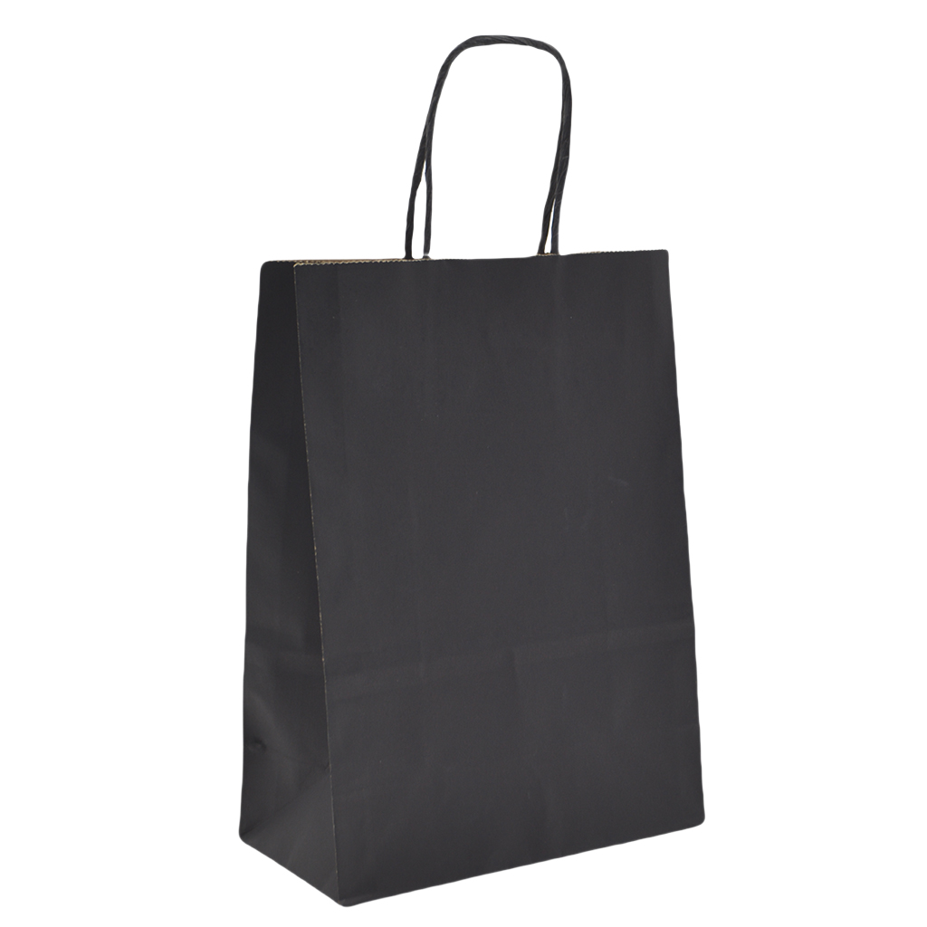 Sac kraft noir poignées torsadées assorties 35+14x42,5 cm – Paquet de 50 - Sacs kraft couleur poignées torsadées