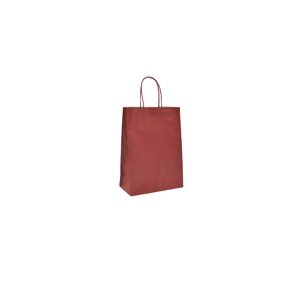Sacs kraft rouge foncé poignées torsadées 12+6x15 cm – Paquet de 100 - Sacs kraft couleur poignées torsadées