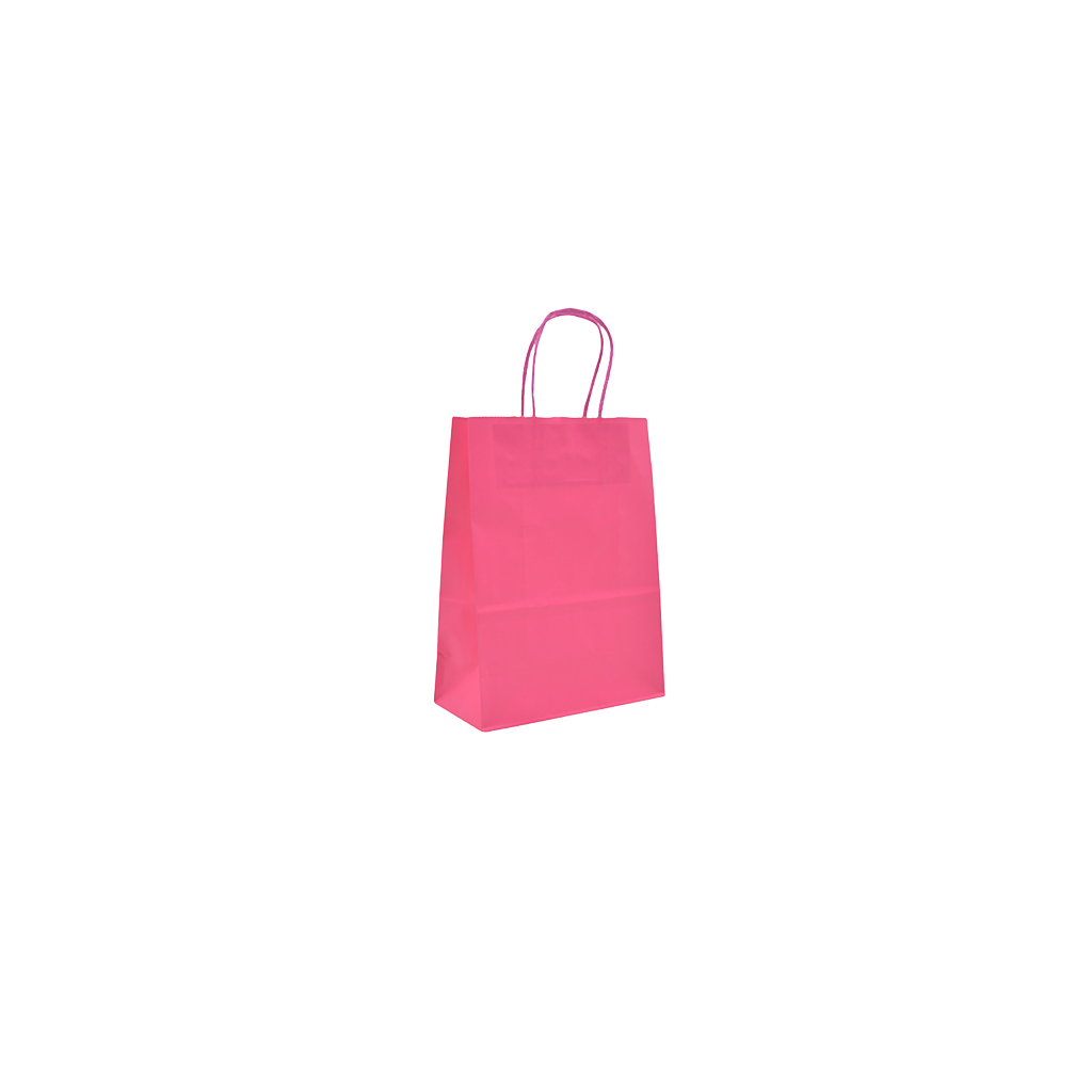 Sacs kraft rose foncé poignées torsadées 12+6x15 cm – Paquet de 100 - Sacs kraft couleur poignées torsadées